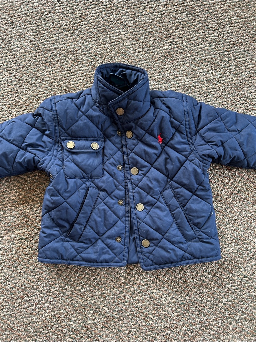 Ralph Lauren Polo Navy Quilted Jacket with Red Pony Embroidery sz 18m